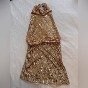 Zara Women’s Gold Sequin Halter Party Dress